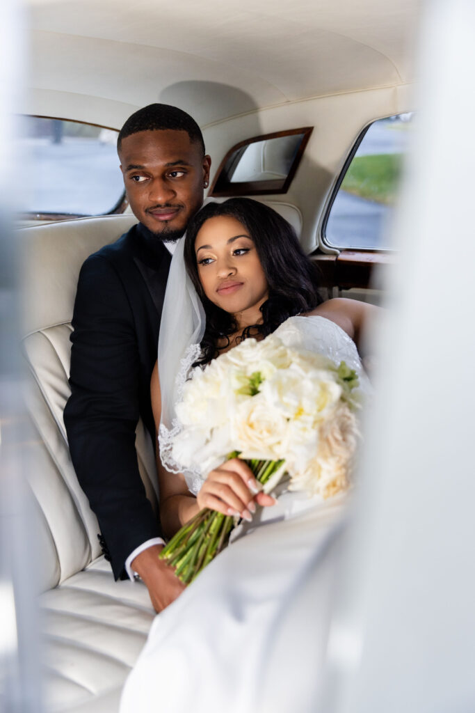 Hali and Jermaine, looking stunning in their black-tie attire, before their unforgettable Palisades Country Club wedding celebration.